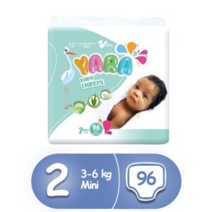 YARA Baby Diaper Size 2 Mini 3-6 Kg, Jumbo Pack (96 Pcs).